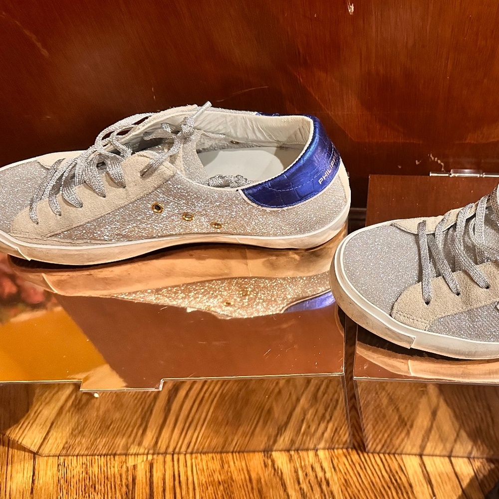 Philippe Model Sneakers Prsx Tennis Women, Silver Glitter  size 39